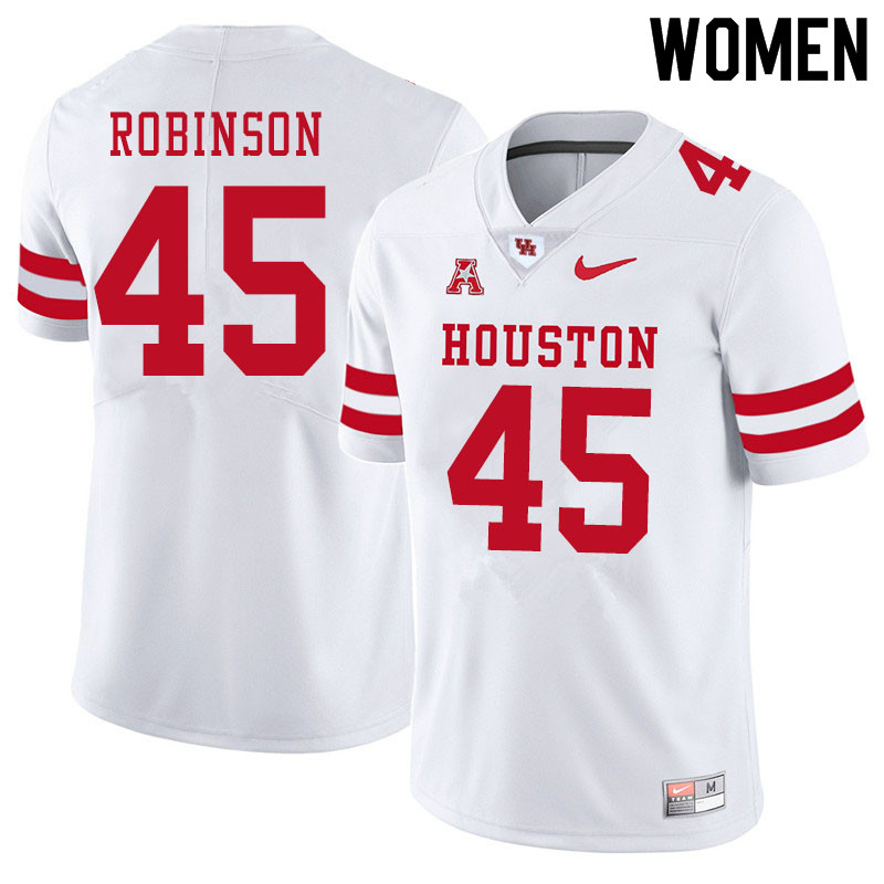 Women #45 Malik Robinson Houston Cougars College Football Jerseys Sale-White - Click Image to Close